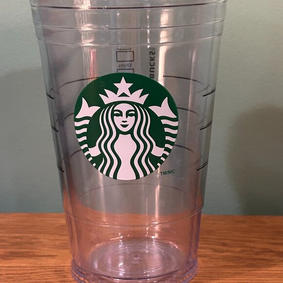STARBUCKS CLEAR 16 OZ CUP PURPLE LID GENTLY USED - Picture 1 of 6